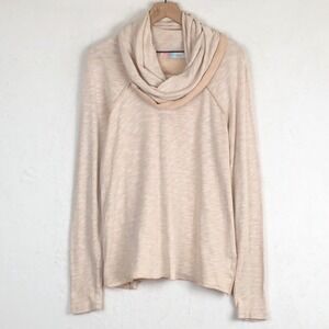 FP BEACH Cowl Neck Top OS One Size Heathered Beige Long Sleeve 100% Cotton